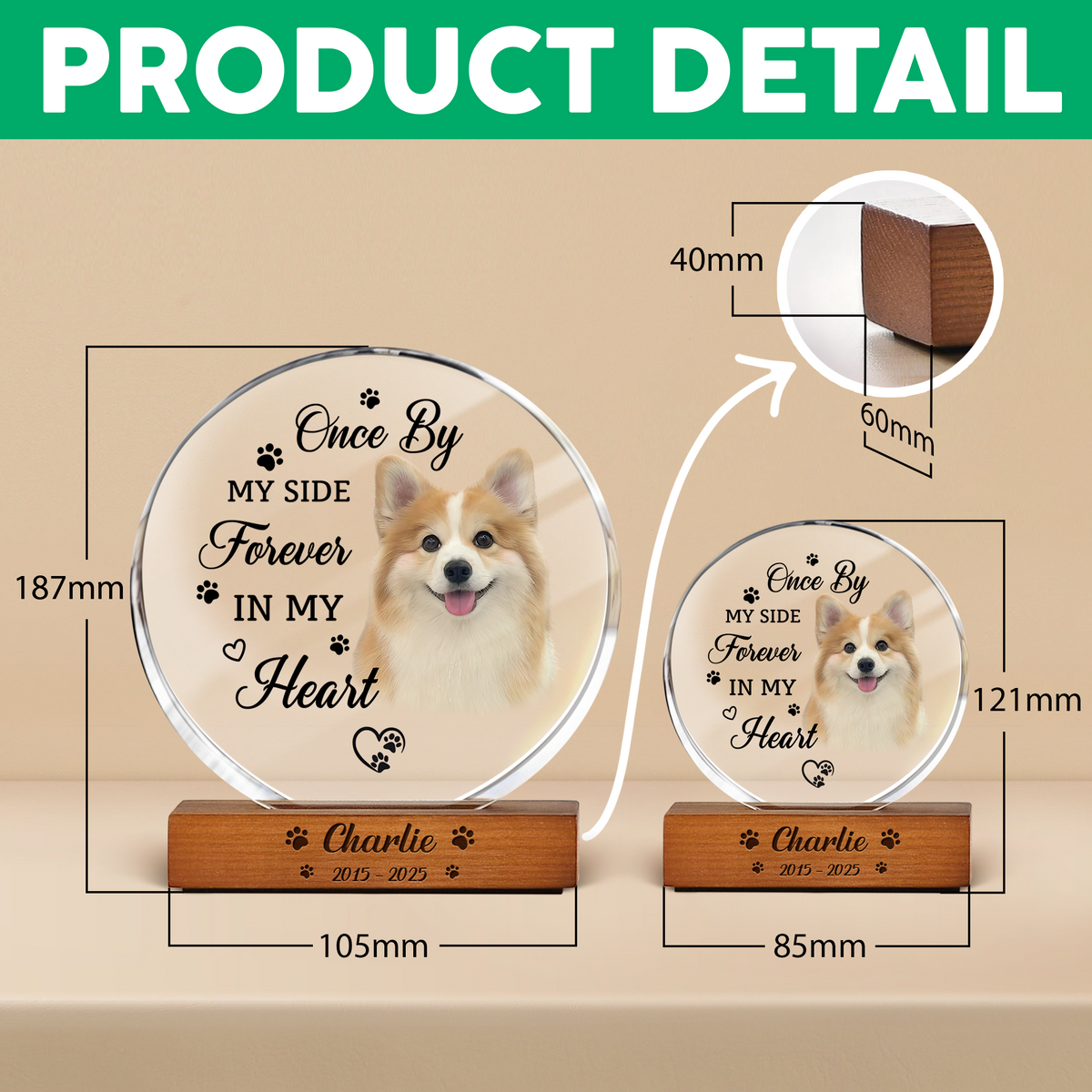 Custom Photo Memorial Once By My Side Forever In My Heart Round Acrylic Frame Block HA75 898016