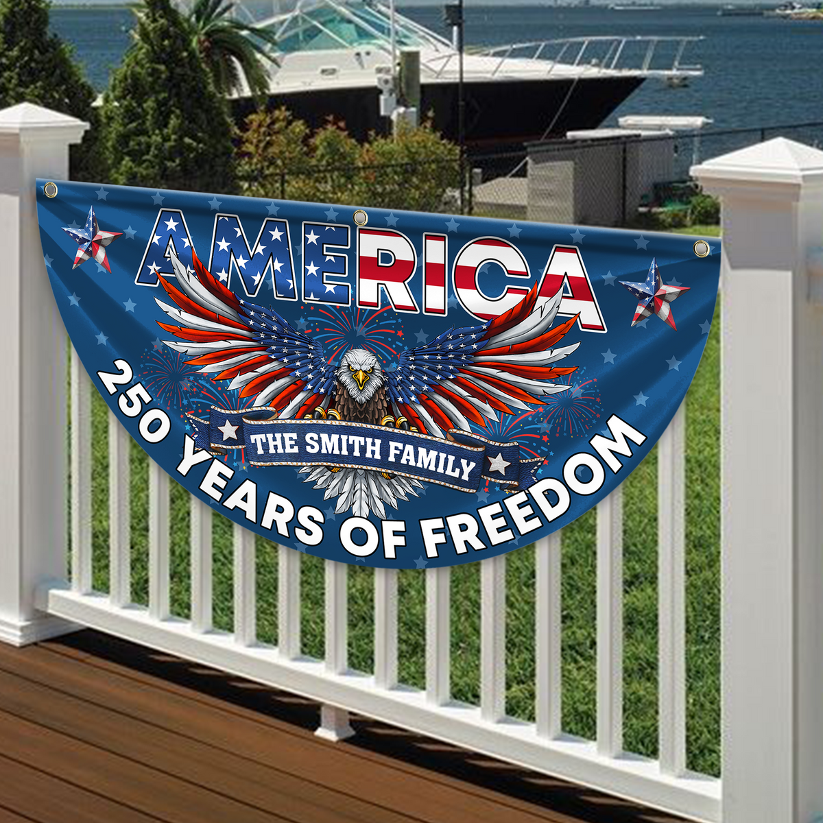 Custom Family Name 250 Years of Freedom America Non-Pleated Fan Flag CH07 910570