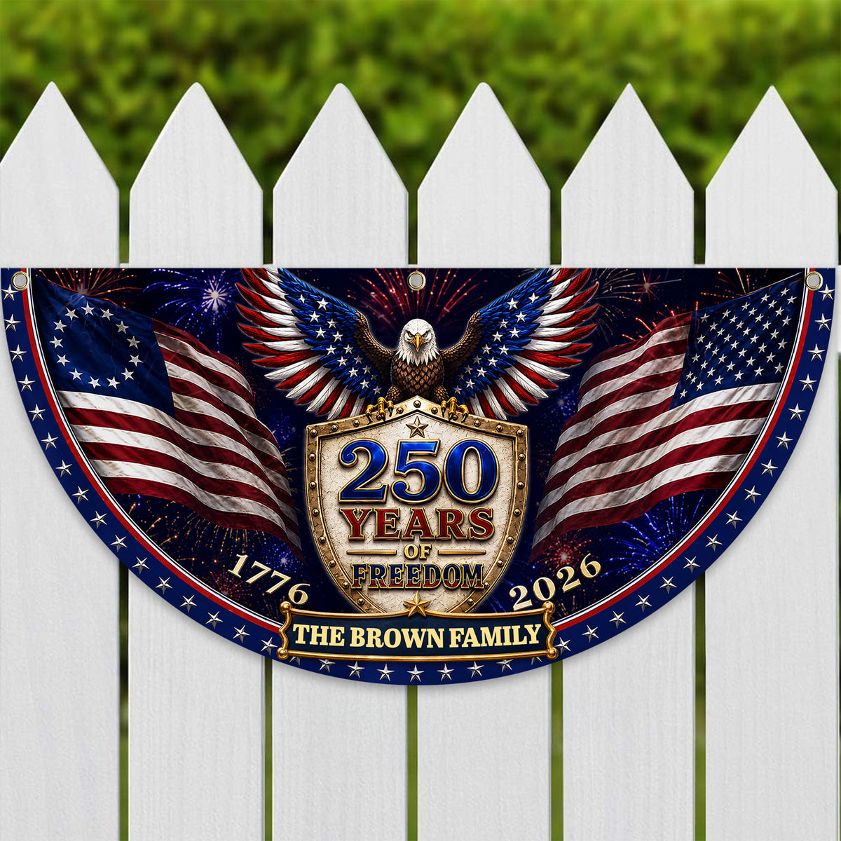 Custom Family Name 250th Birthday Party Patriotic Shield Eagle Non-Pleated Fan Flag CH07 911692