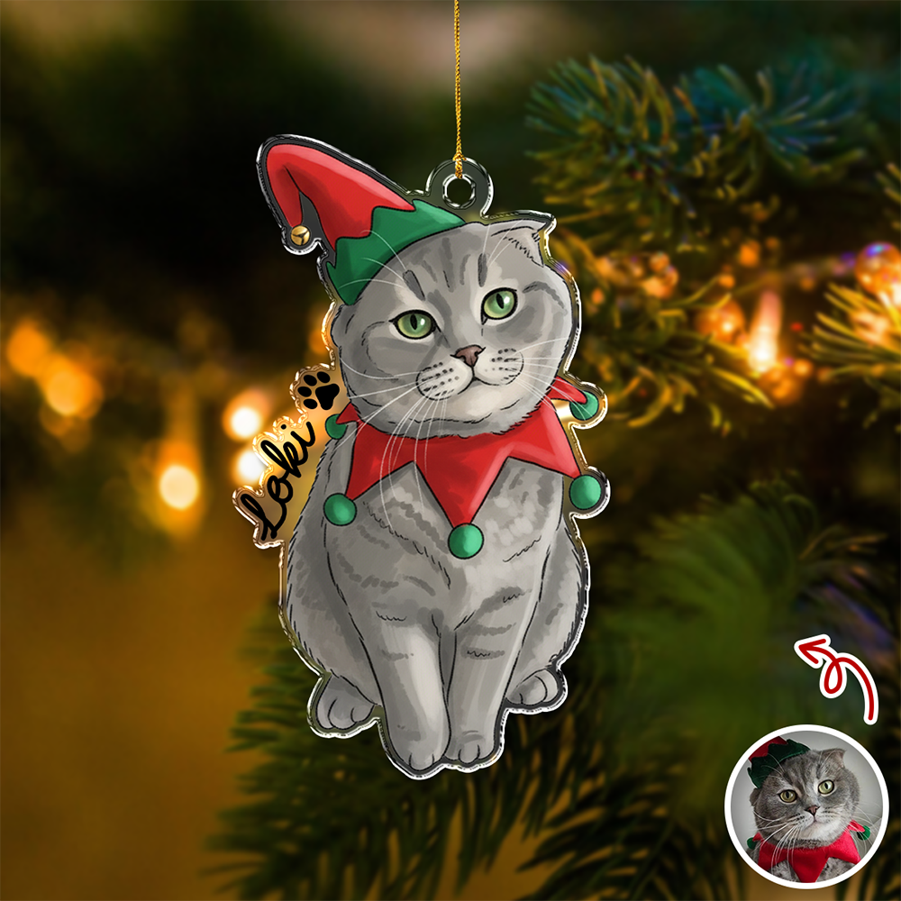 Custom Cute Cat Photo Portrait Christmas Decoration Acrylic Ornament LM32 895715