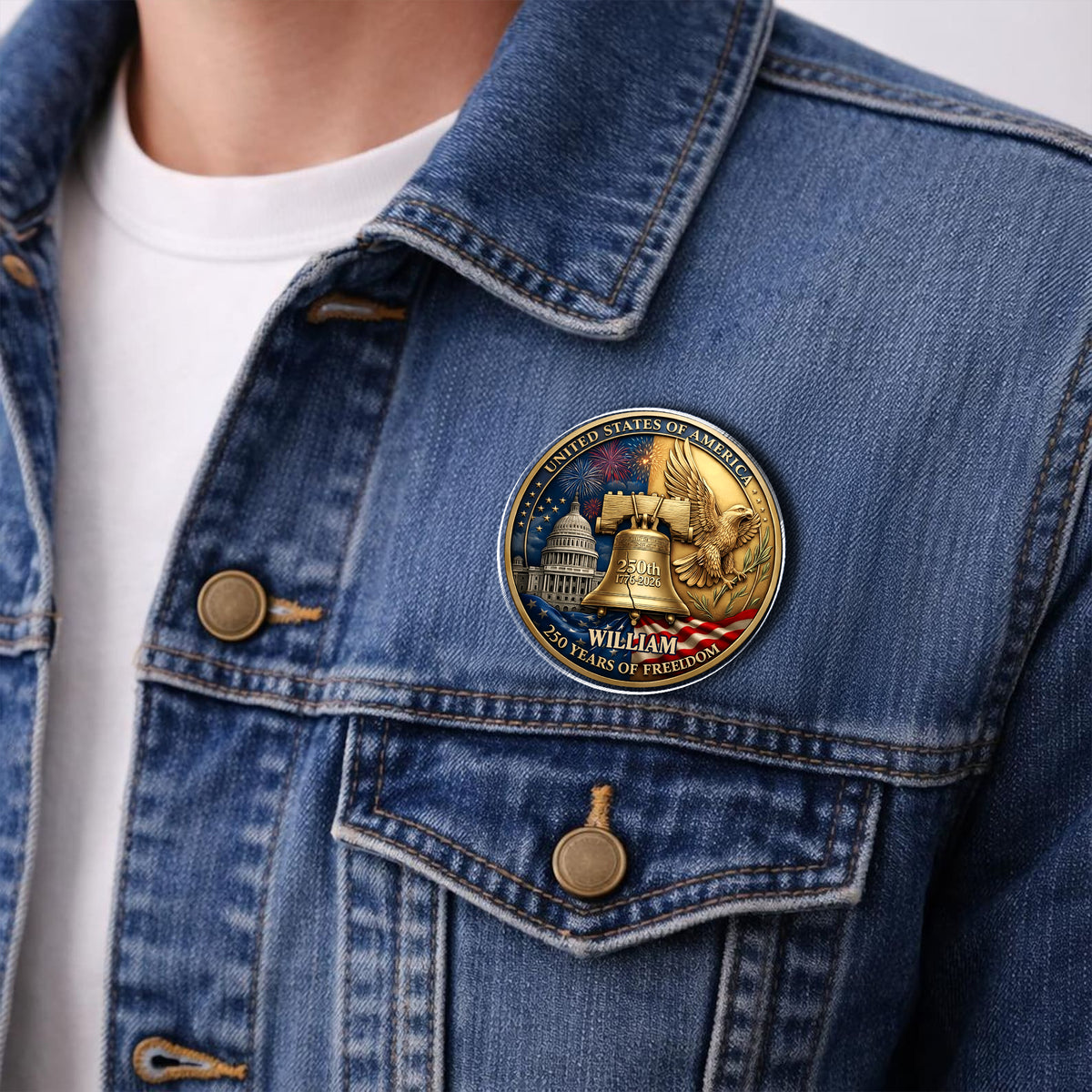 Custom Name USA 250 Years Of Freedom 1776-2026 Liberty Bell & Eagle Badge Acrylic Pin HO82 901822
