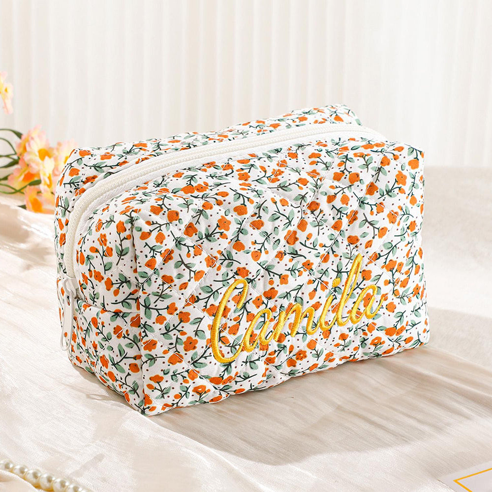 Personalized Name Floral Embroidered Makeup Bag - Gift For Girlfriend, Women Toiletry Bag, Bridesmaid Gift LM32 897409