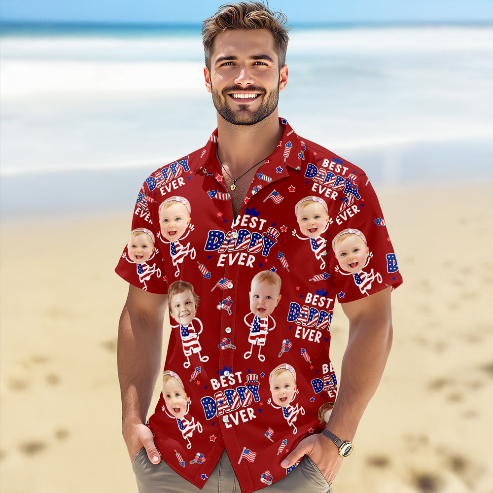 Custom Face Best Dad Ever USA Flag Hawaiian Shirt Gift For Father's Day CH07 911470