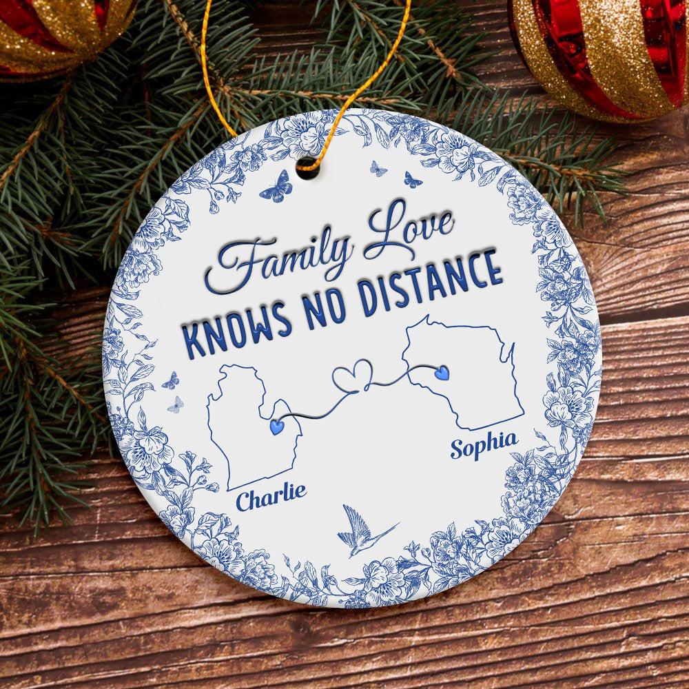 Family Love Knows No Distance Toile De Jouy Style Personalized 3D Inflated Effect Ceramic Ornament HO82 894746