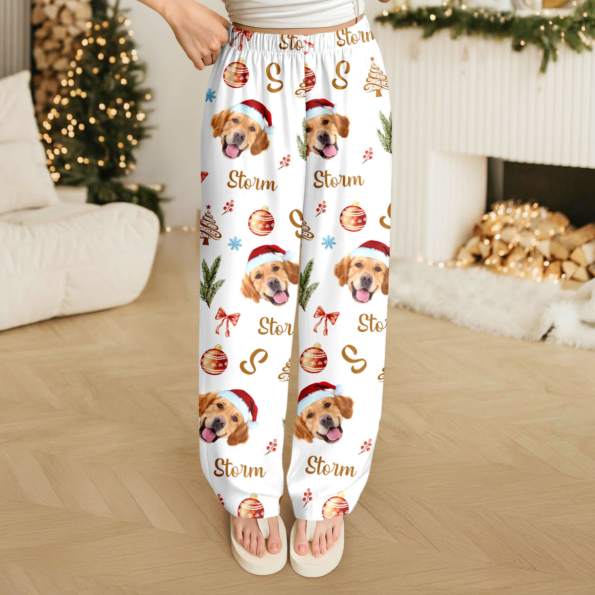 Custom Photo Santa Claus Pine Tree Snowflakes Long Sweatpants LM32 895625