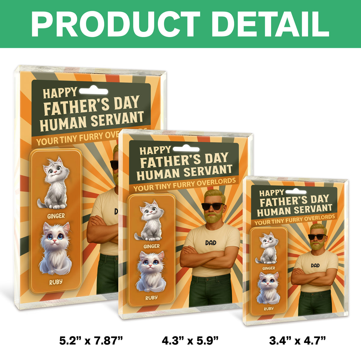 Happy Father's Day Human Servant Cat Dad Figure Personalized Acrylic Block Plaque HA75 892354