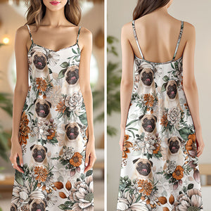 Custom Dog Photo Floral Style Women's V-Neck Cami Maxi Dress HO82 893598