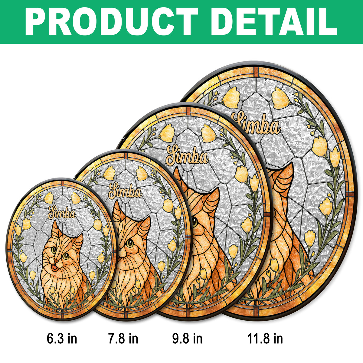 Custom Cat Photo With Flower Memorial Stained Glass Suncatcher, Pet Loss Gift HO82 894328