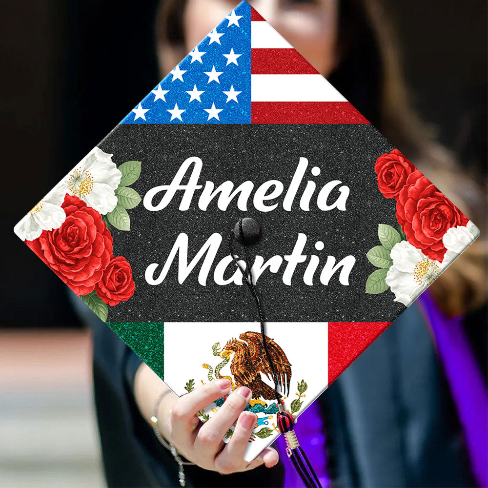 Personalized Name Congrats Graduation USA Flag Graduation Cap Topper LM32 899269