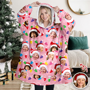 Custom Photo With Colorful Christmas Lights Hoodie Blanket For Family HA75 898290