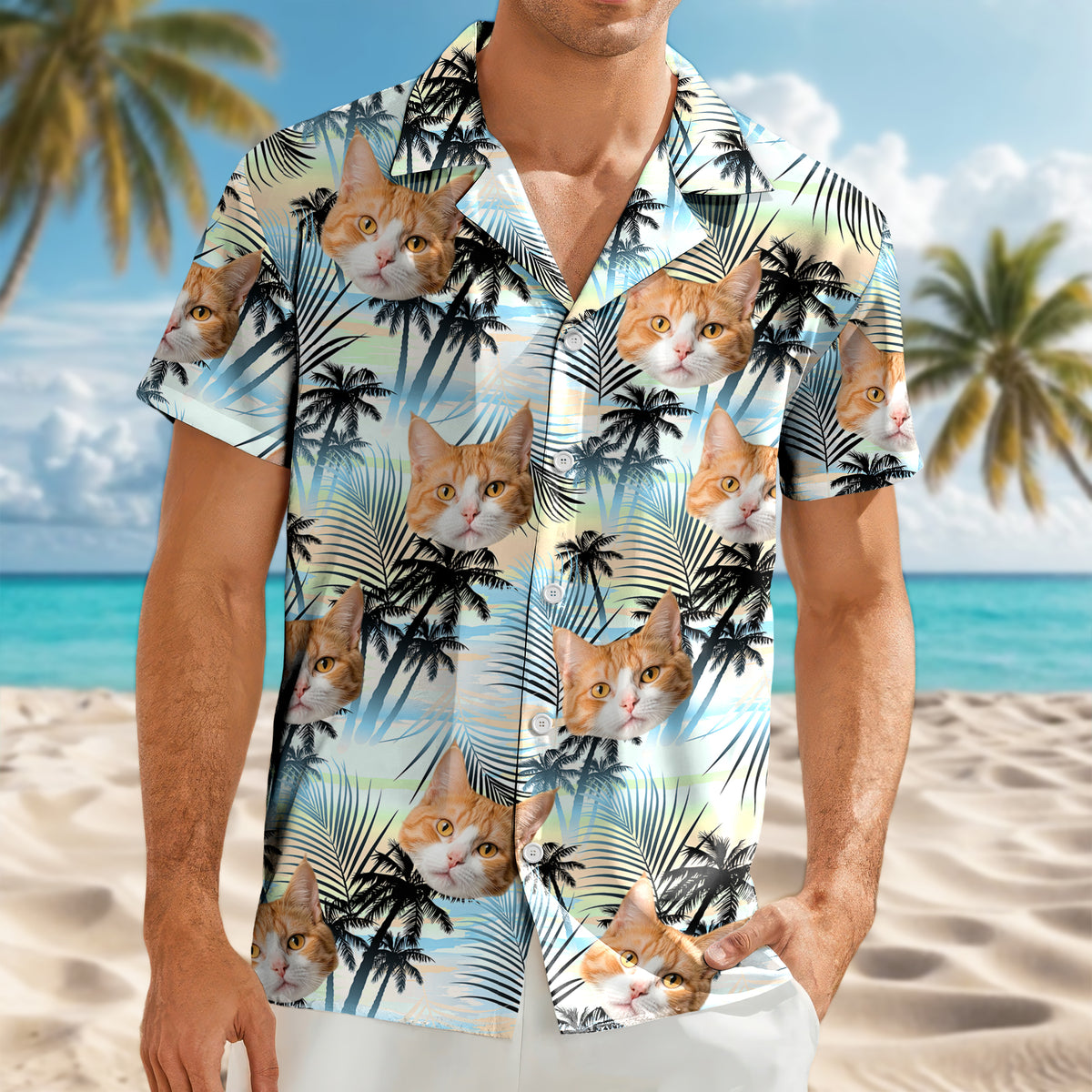 Custom Cat Photo Tropical Summer Hawaii Shirt - Gift for Cat Lovers HO82 902402