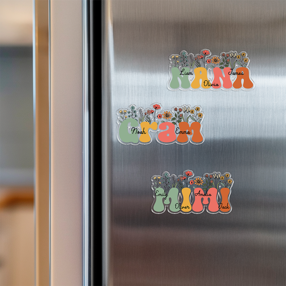 Custom Grandkids Names Grandma Floral Acrylic Fridge Magnet, Personalized Family Keepsake HA75 920672