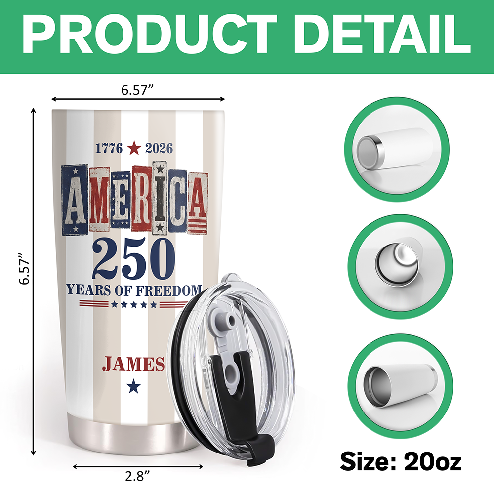 Custom Name America 1776-2026 250 Years Of Freedom Fat Tumbler TH10 170131