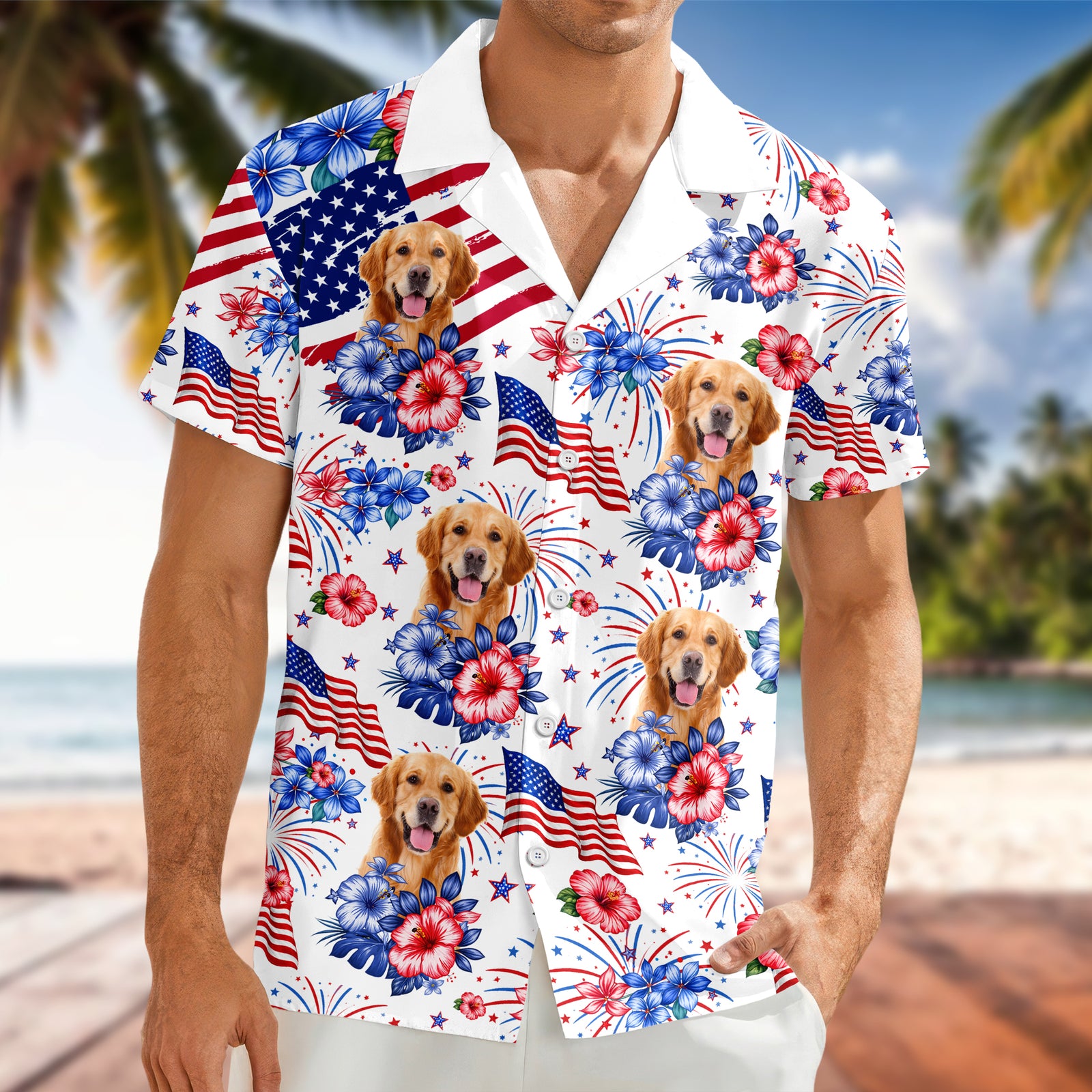 Custom Dog Photo United State Flag Hawaii Shirt TH10 169077