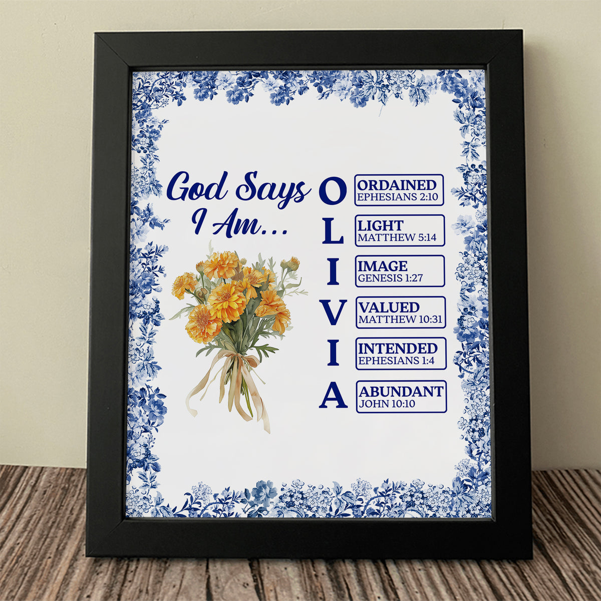 Custom Name Letter God Says I Am Flower Toile De Jouy Style Picture Frame LM32 895389