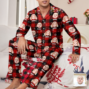 Custom Photo Name Christmas Light Snow Pajamas CH07 895326