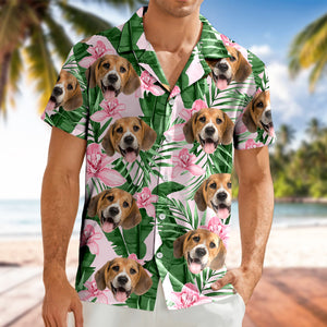 Custom Photo Funny Face Dog Cat Family Vacation Tropical Pattern Hawaii Shirt HA75 892308