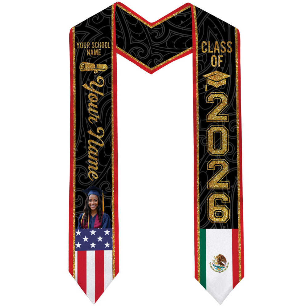 Custom Photo Country Flag Class of 2026 Graduation Stoles LM32 897701