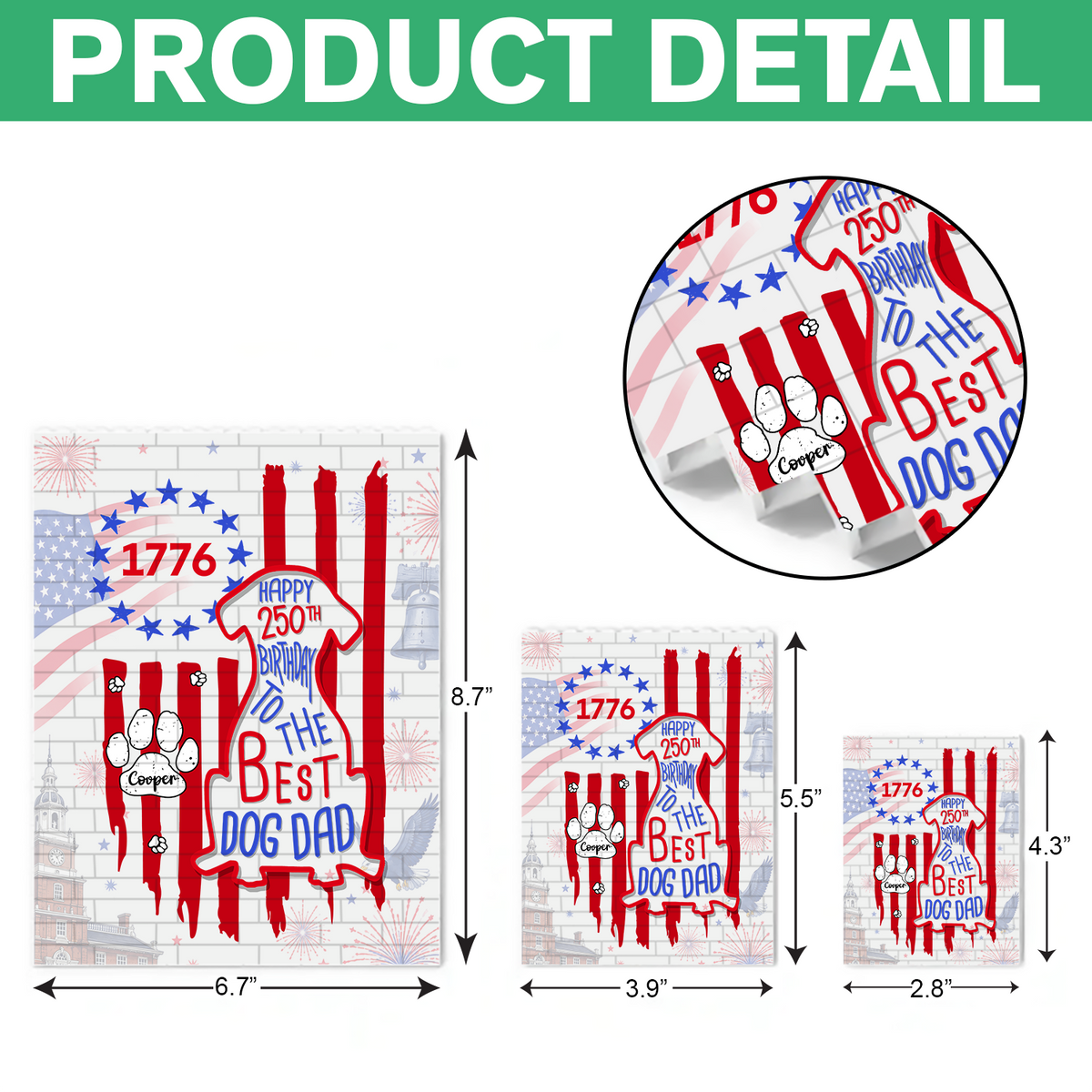 Custom Name Happy 250th Birthday To Best Dog Dad Dog Mom America Flag Building Brick Block LM32 669329