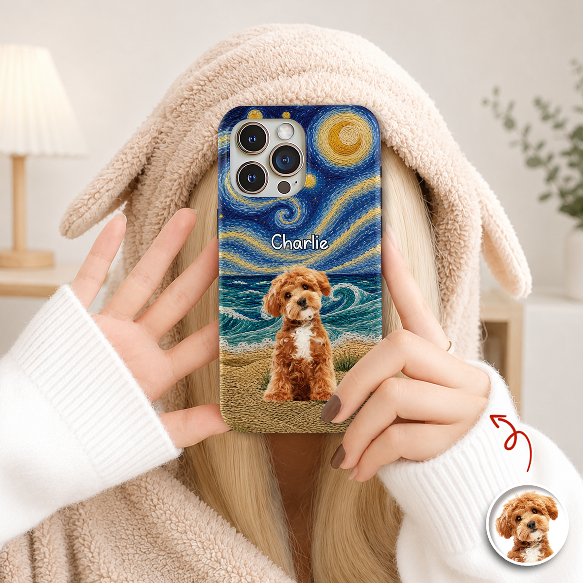 Personalized Dog Cat Phone Case, Custom Pet Portrait & Name, Artistic Starry Night Gift TH10 170397