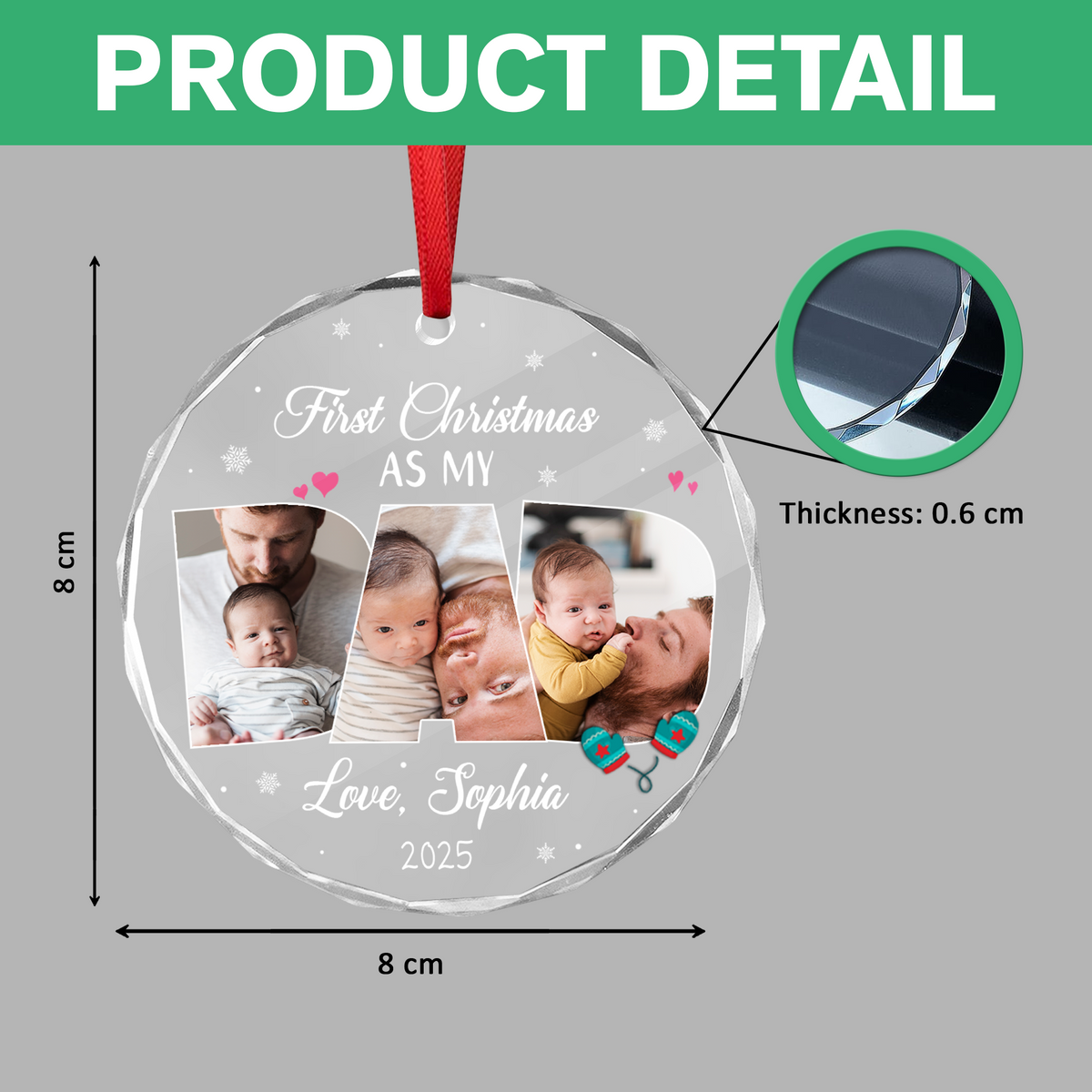 Custom Photo First Christmas As My Dad Circle Glass Ornament CH07 899036