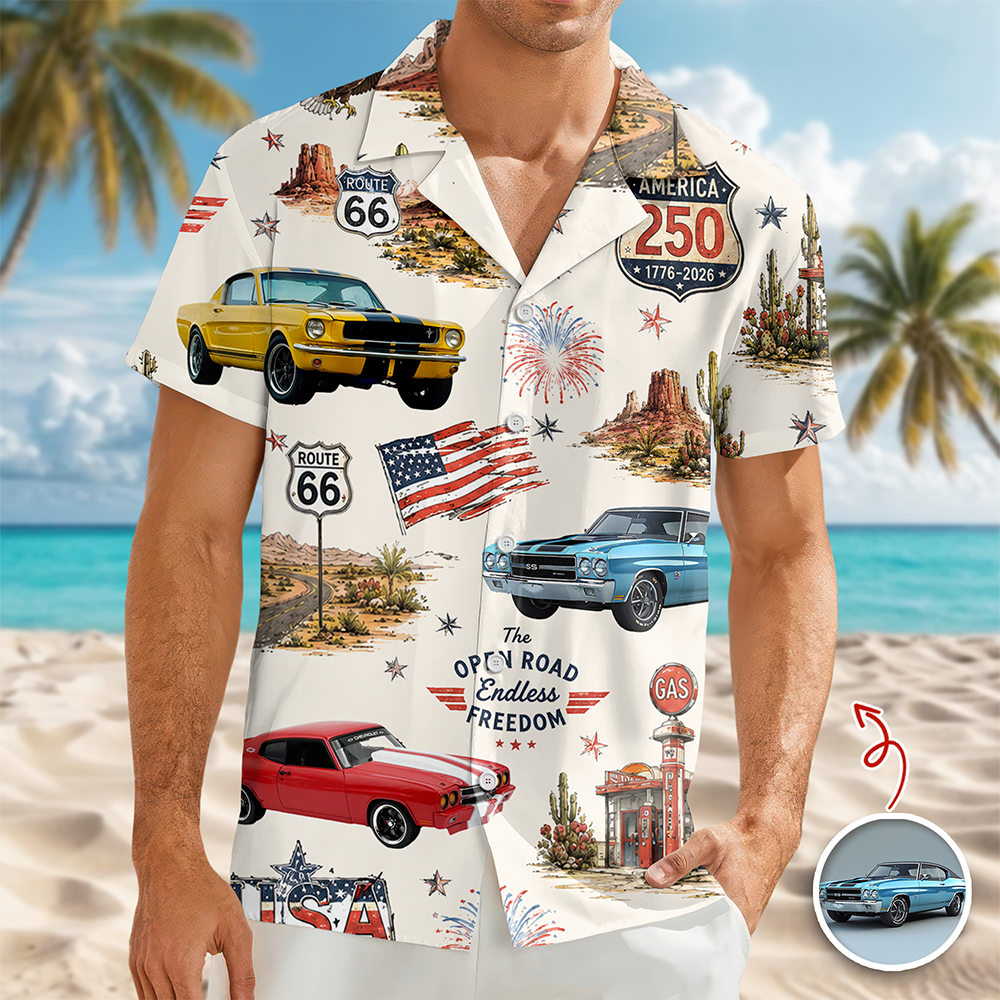 Custom Vintage Car Aloha Shirt, Route 66 Patriotic Hawaiian Shirt TH10 170037
