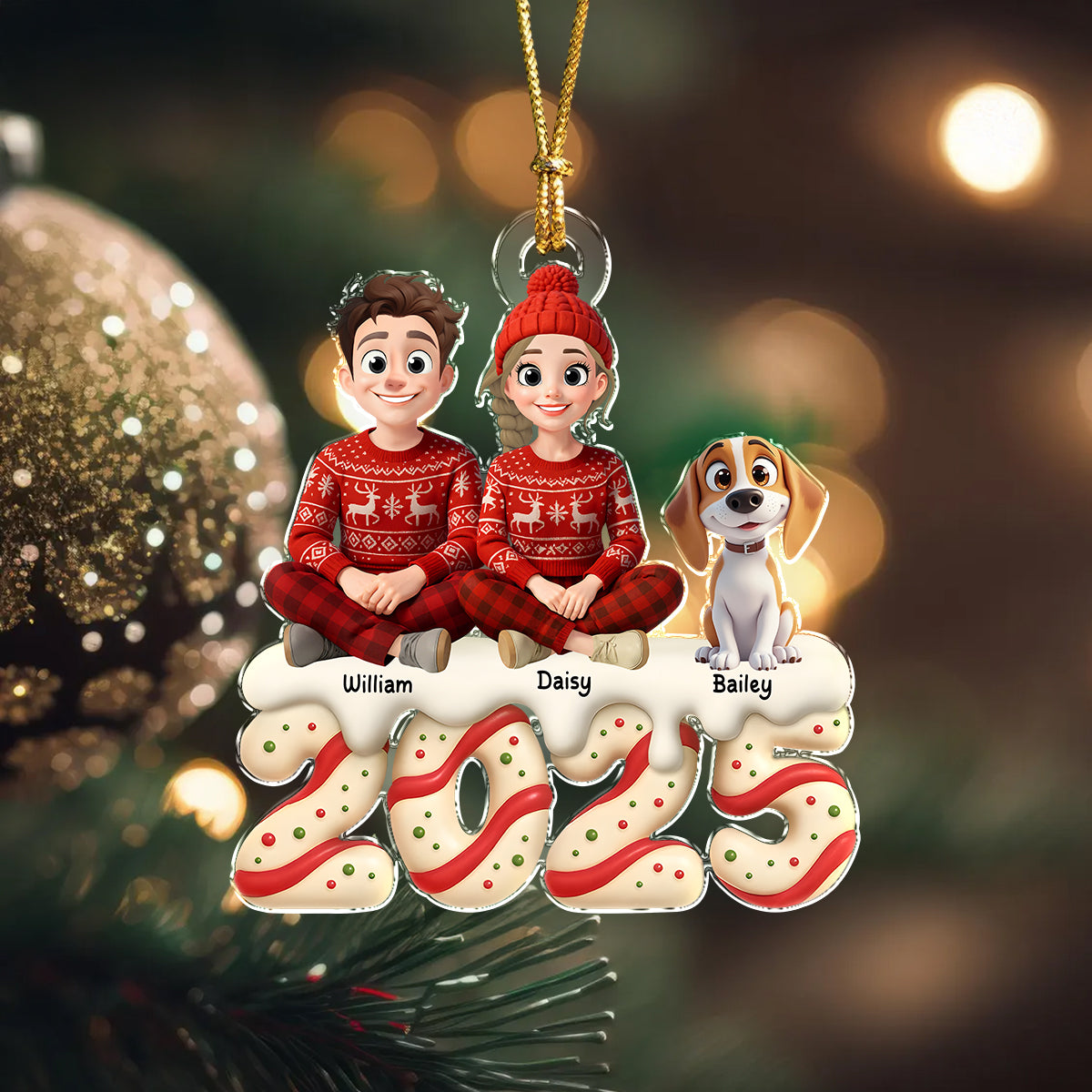 Personalized Family Christmas With Dog Acrylic Ornament HA75 897992