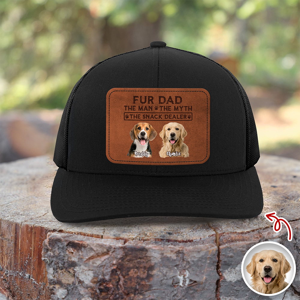 Custom Photo Dog Dad The Man The Myth The Snack Dealer Leather Patch Hat HO82 902428