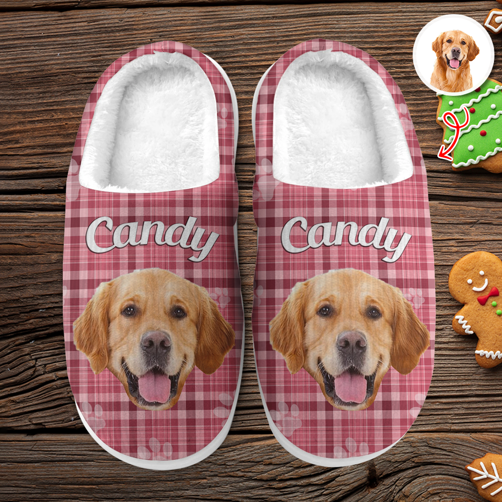 Custom Dog Photo Flannel Patten Slipper Xmas Gift For Dog Lovers CH07 896270