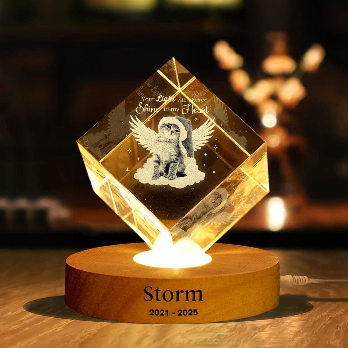 Custom Photo Dog Cat Pet Your Light Will Always Shine In My Heart Memorial Engraved Crystal Photo With Light HA75 898212