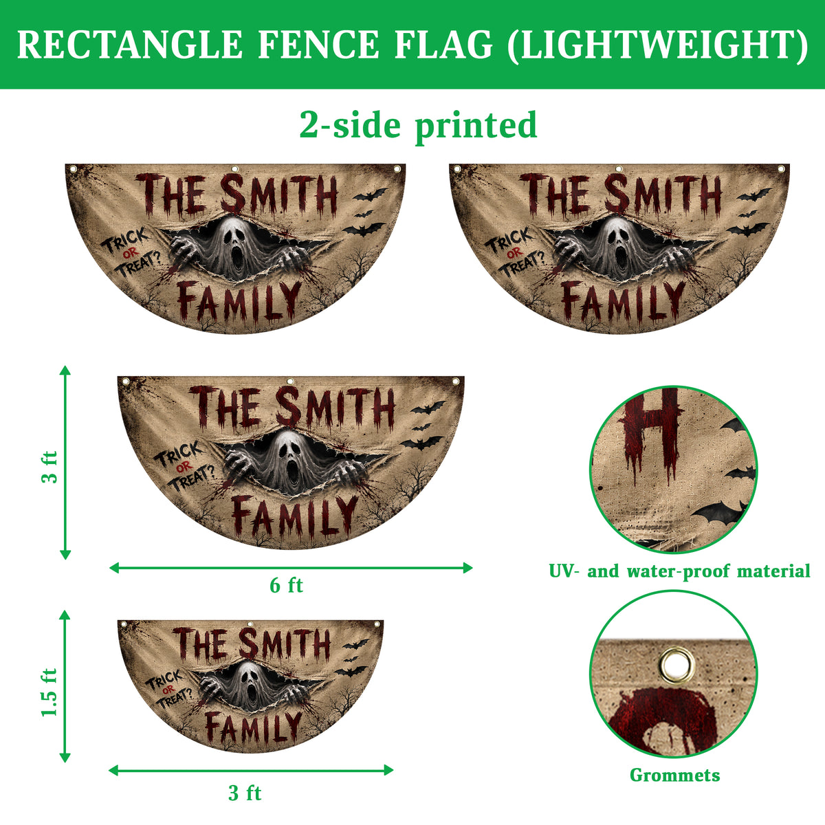 Custom Family Name Spooky Halloween Non-Pleated Fan Flag Trick or Treat Outdoor Hanging Banner LM32 669635