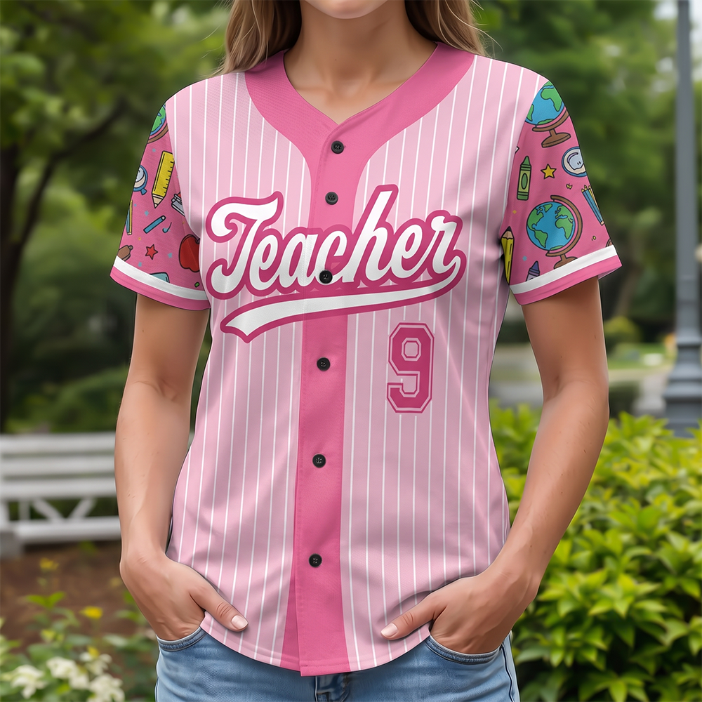 Personalized Teacher Jersey, Custom Name Number Baseball Shirt for Teachers, Back to School Appreciation Gift CH07 180042