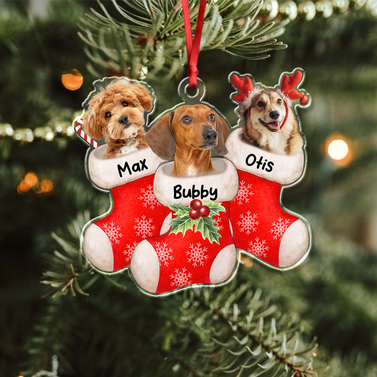 Custom Photo Peeking Dog On Christmas Stocking Personalized Acrylic Ornament Christmas Gift For Dog Lovers CH07 896280