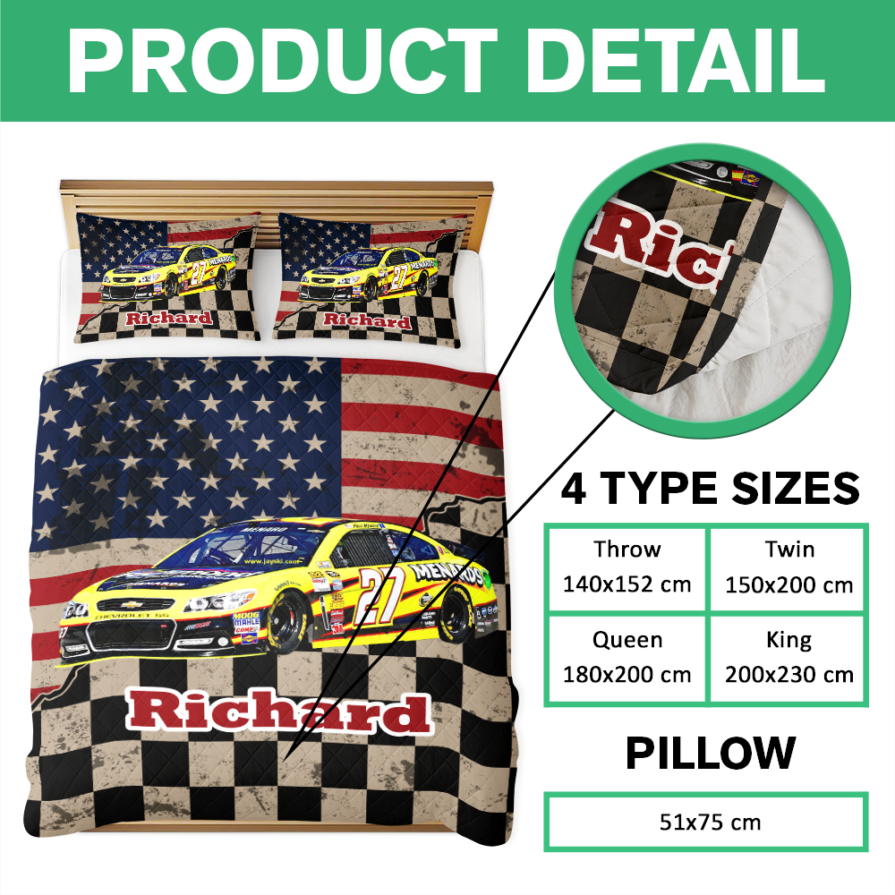 Personalized Racing Photo Checkered Flag Bedding Set Gift For Car Lovers CH07 899918