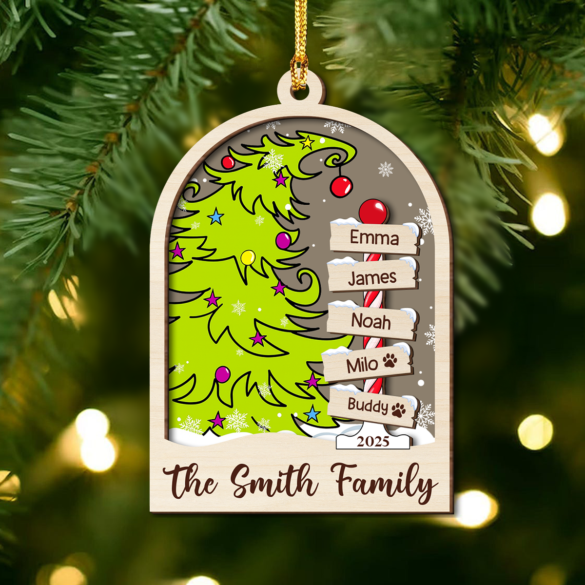 Personalized Family Name 2025 Christmas Keepsake 2 Layers Wooden Ornament LM32 897343