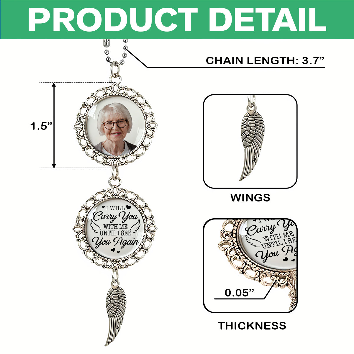 Custom Photo I Will Carry You With Me Until I See You Again Memorial Car Hanging Ornament With Charm TH10 892457