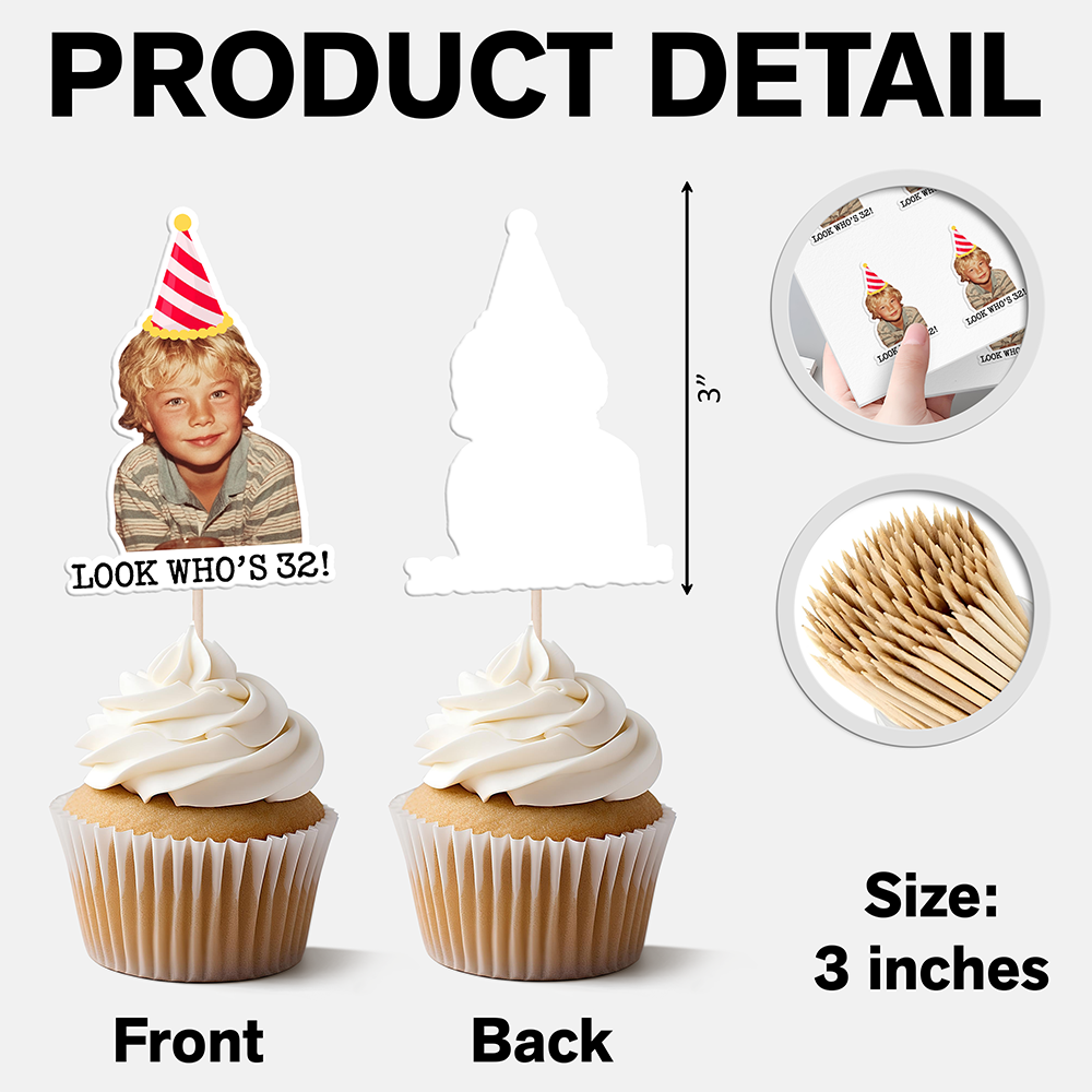 Custom Look Who’s Photo Cupcake Topper Funny Birthday Party Favors LM32 899913