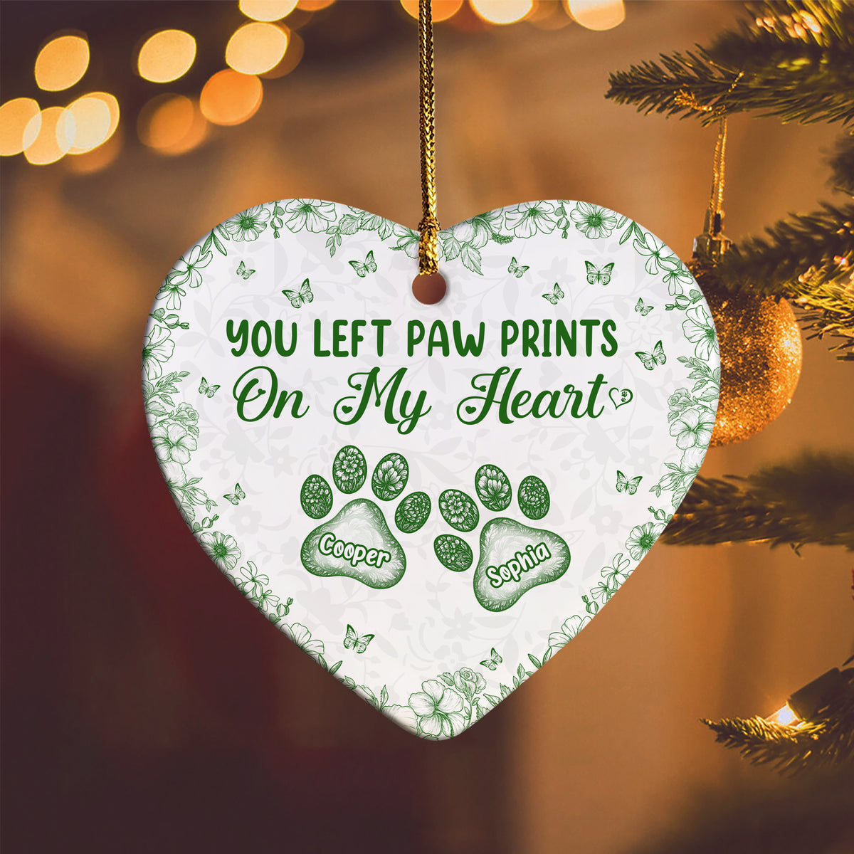 You Left Paw Prints On My Heart Personalized Dog Cat Memorial Heart Shaped Ceramic Ornament CH07 896992