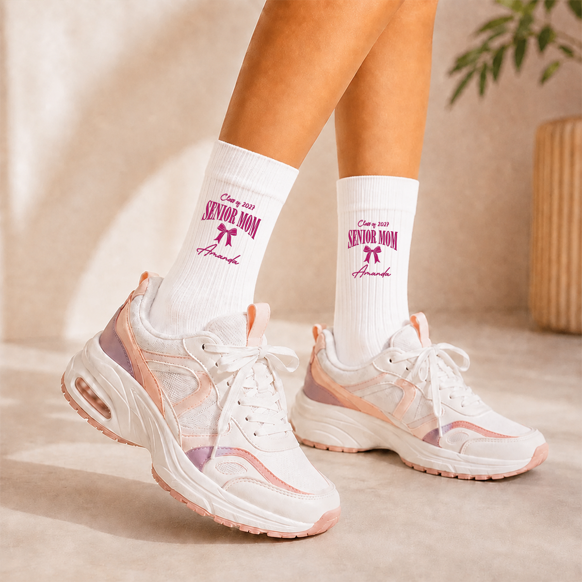 Custom Senior Mom Class Of 2027 with Pretty Bow Embroidered Socks LM32 669945