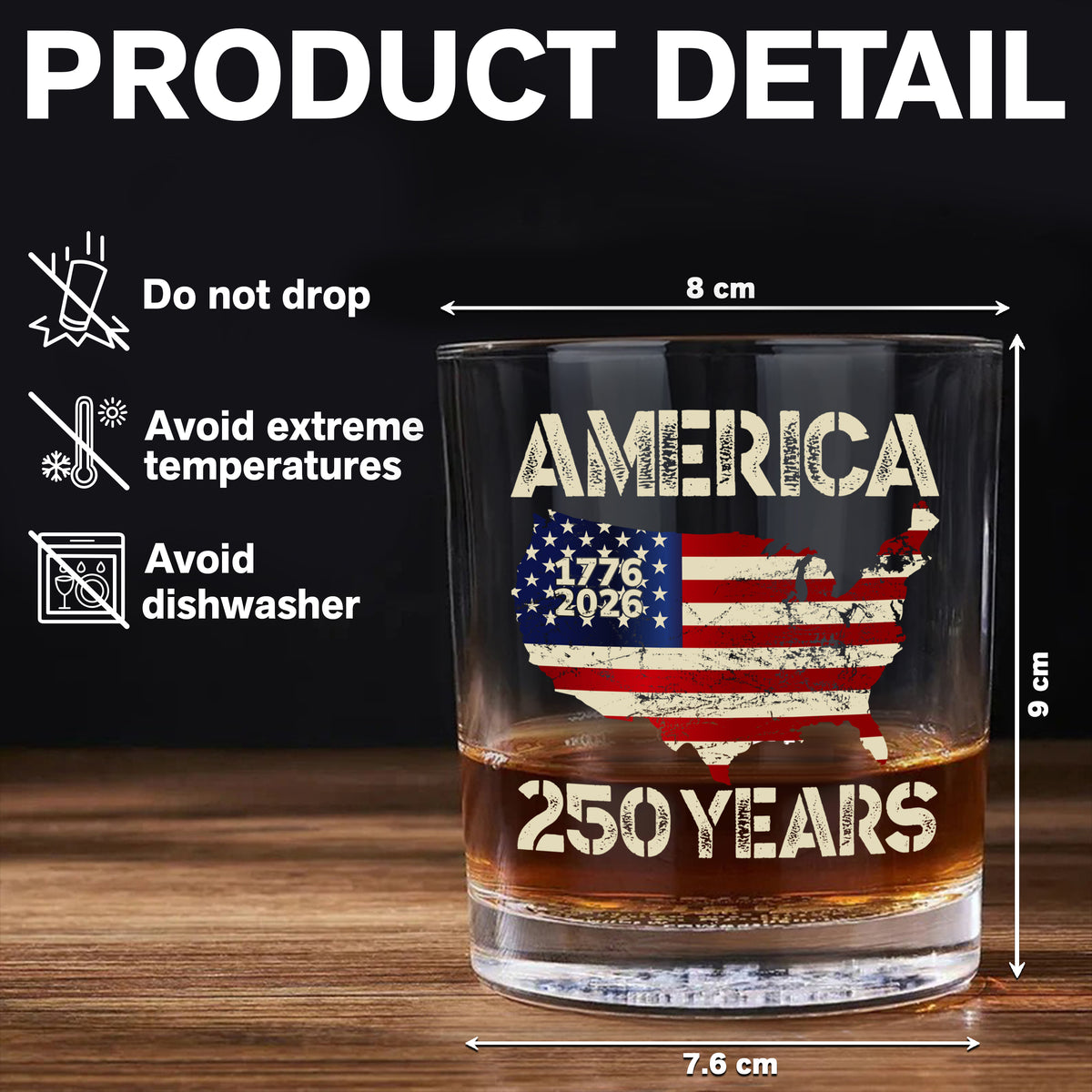 250 Years America Anniversary 250th Independence Day Whiskey Glass HA75 897356