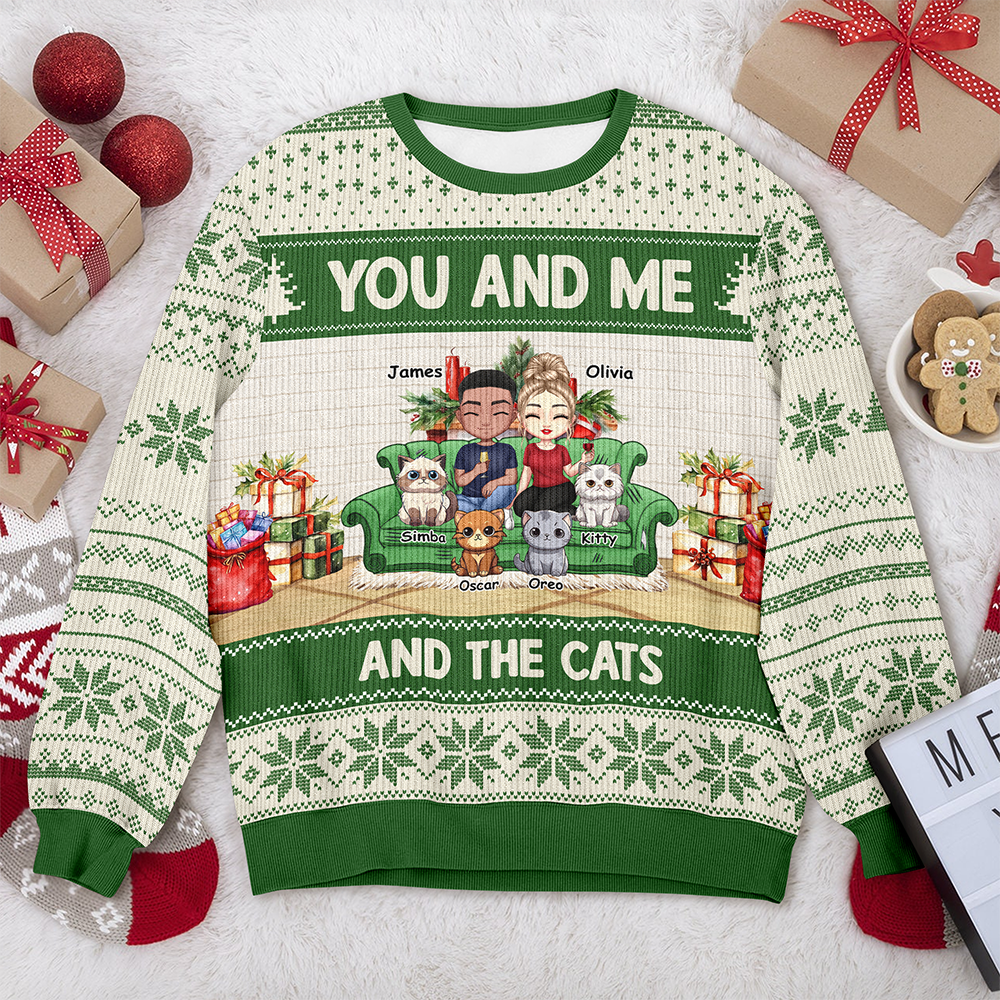 You And Me And The Cat/Dog - Personalized Unisex Ugly Sweater Christmas Gift For Dog And Cat Lovers HO82 900462