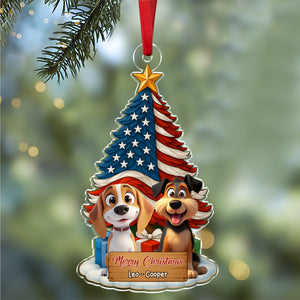 Custom Cute 3D Dog US Flag Christmas Tree Acrylic Ornament For Dog Lovers HA75 898066