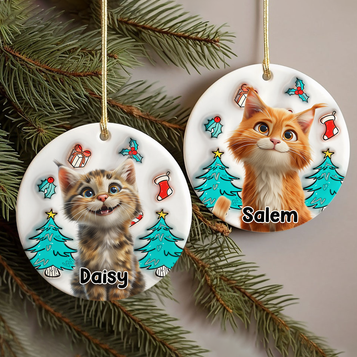 Cat Is Santa 3D Inflated Effect Ceramic Ornament Personalized Gift For Cat Lovers HO82 894682