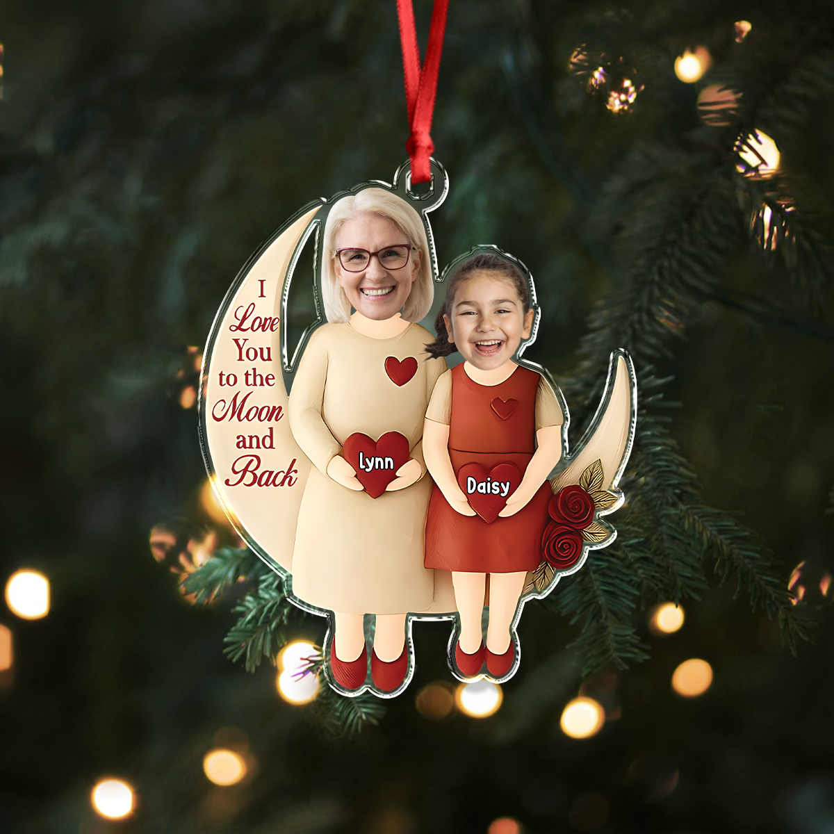 Custom Photo Moon Of Love Family Acrylic Ornament, Gift From Niece For Grandma HO82 900560