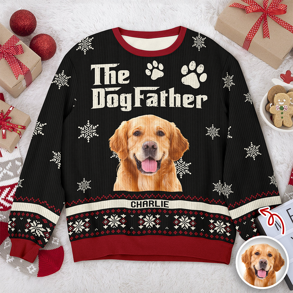 Custom Photo The Dogfather - Personalized Christmas Ugly Sweater CH07 896678