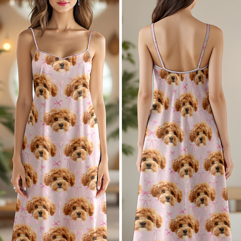 Custom Cute Dog Photo Coquette Pink Bows Hawaii Maxi Dress LM32 893399