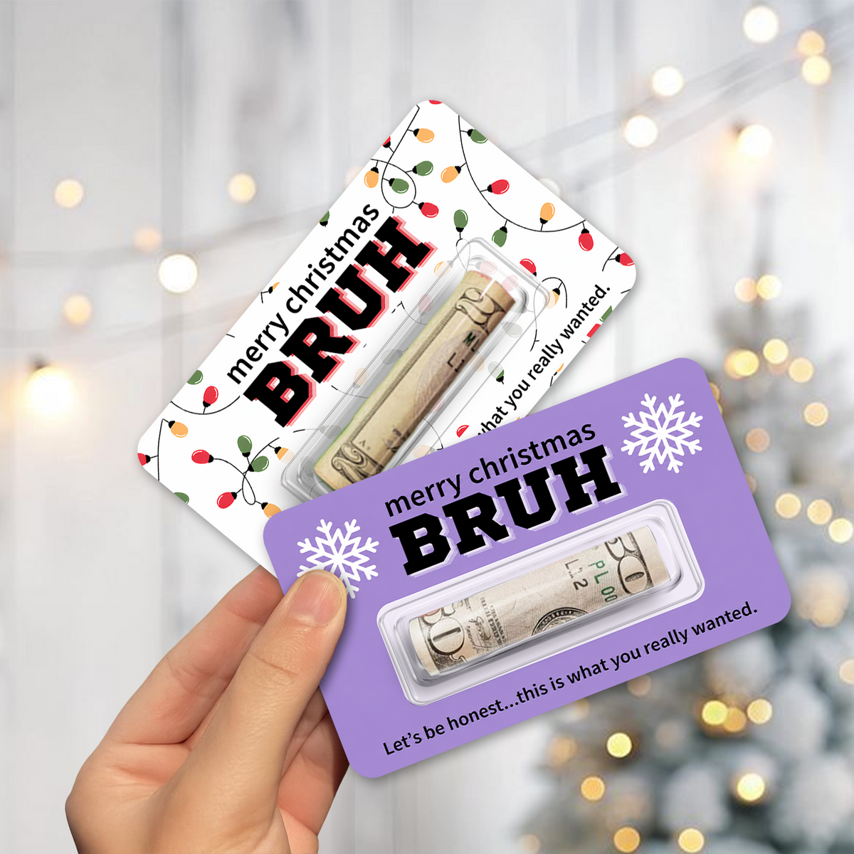 Custom Merry Christmas Bruh Money Holder Card - Personalized Funny Christmas Cash Gift Card for Family & Friends TH10 170679