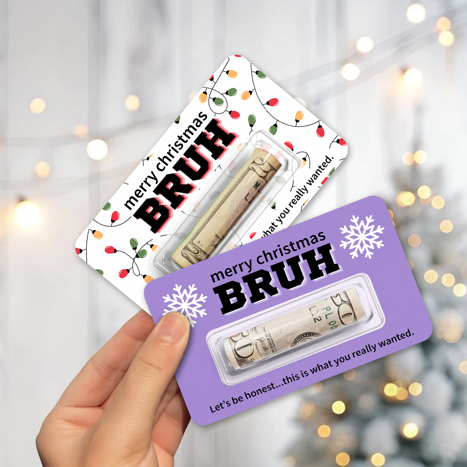 Custom Merry Christmas Bruh Money Holder Card - Personalized Funny Christmas Cash Gift Card for Family & Friends TH10 170679