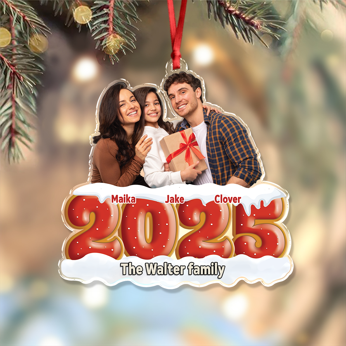 Custom Family Photo 2025 Cookie Christmas Acrylic Ornament CH07 899486