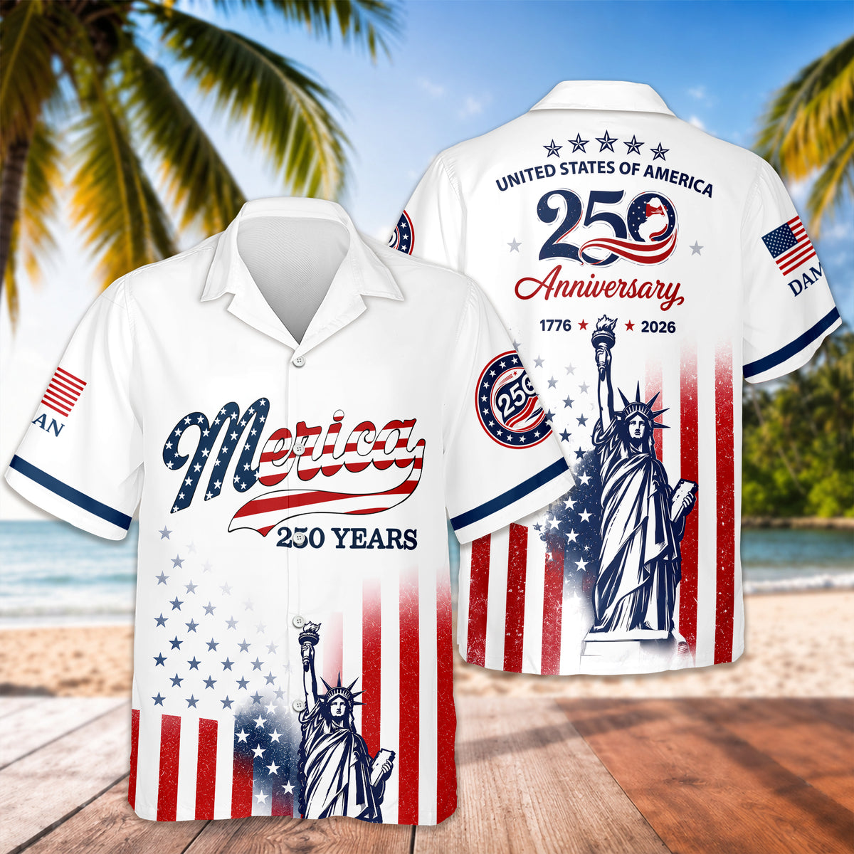 Custom Name USA 250th Anniversary Patriotic Statue of Liberty Merica 250 Baseball Hawaii Shirt HO82 902916